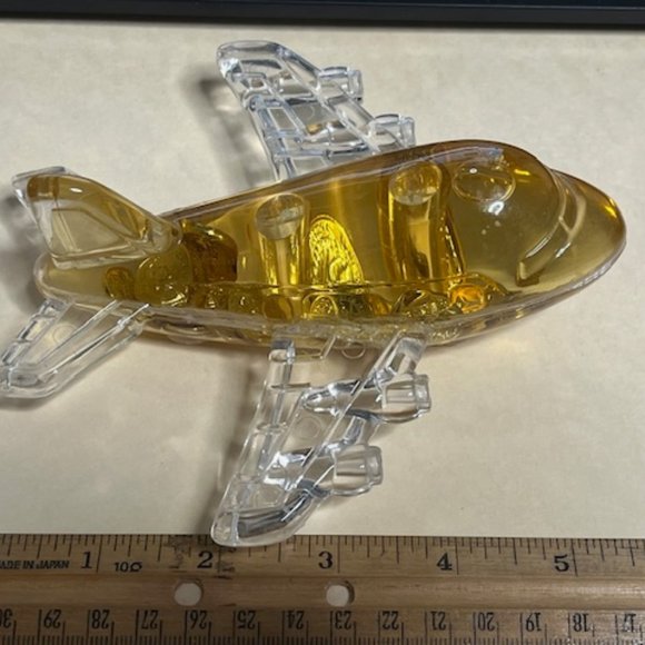 VTG Acrylic Jet Airplane Desk Paperweight & Pencil Holder Gold Coins Globe - Picture 8 of 9